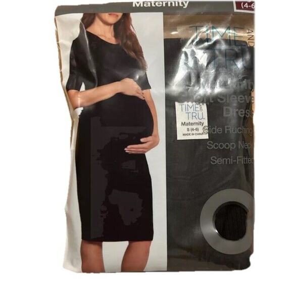 Time And Tru Maternity Short Sleeve Dress Black Scoop Neck Semi Fitted Sz S(4/6) - Picture 4 of 7